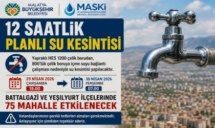Malatya’da 12 Saatlik Planlı Su Kesintisi: 75 Mahalle Etkilenecek