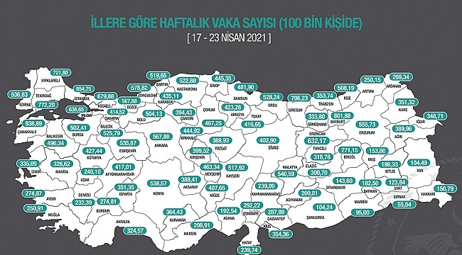Haftalık vaka haritası güncellendi