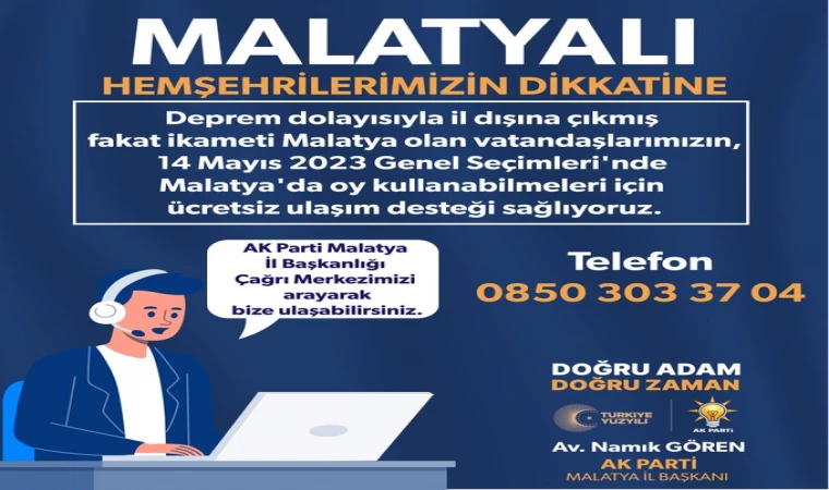 AK Parti’den Malatya’ya gelecek seçmenlere ücretsiz ulaşım desteği